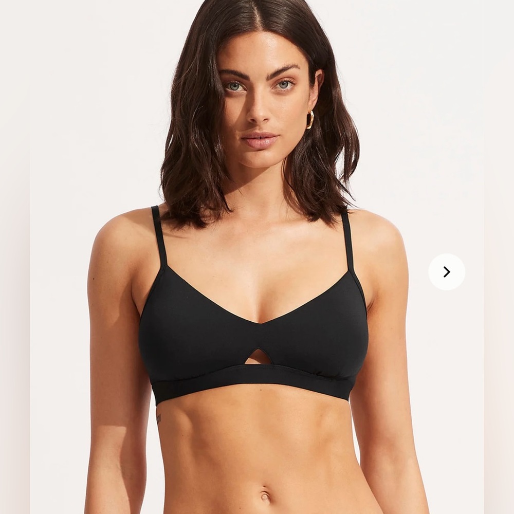 Seafolly black bikini: keyhole top, strappy hipsters bottom. US size 14